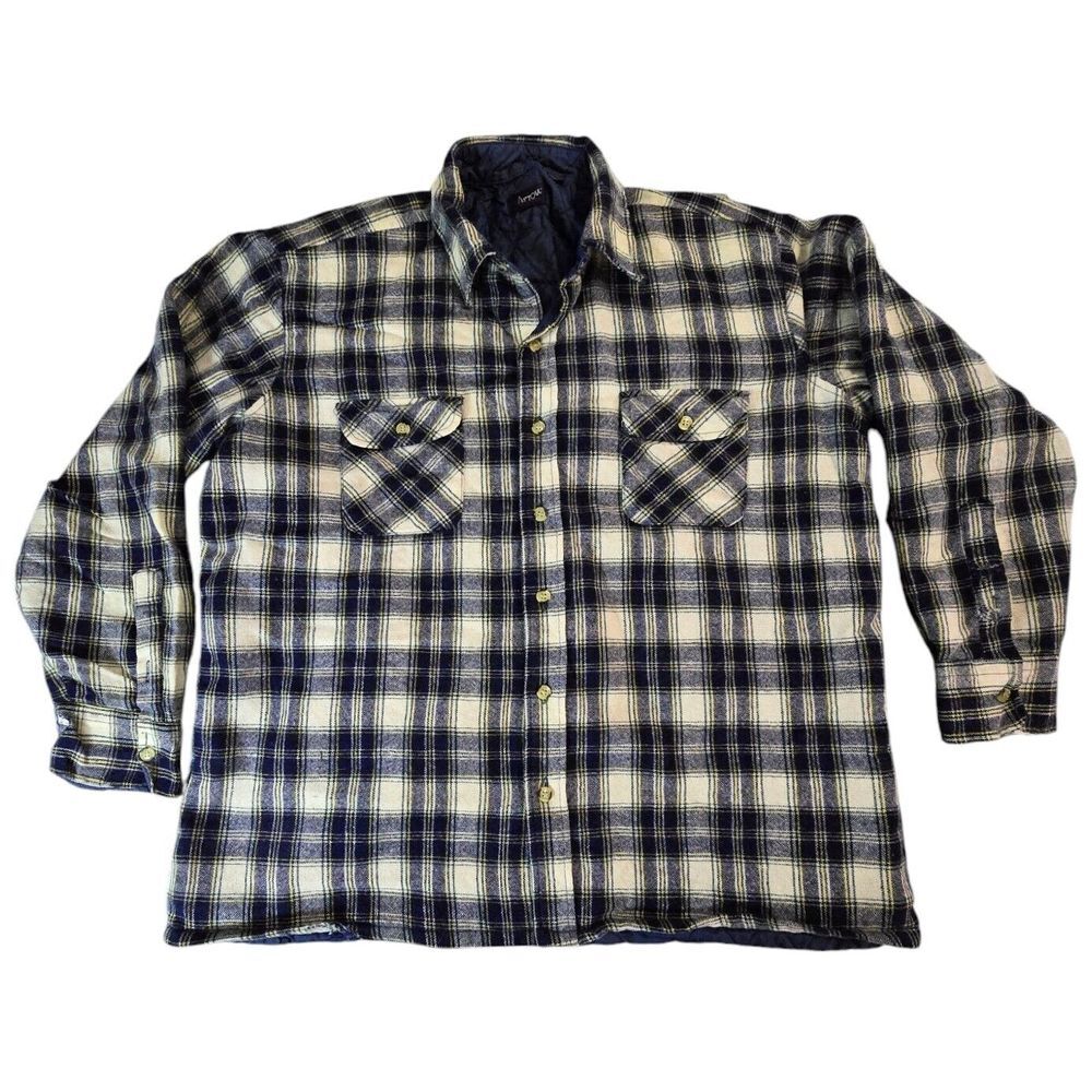 Vintage Arrow Shirt Mens Large Jacket Button Plaid Wool‎ Quilted Flannel